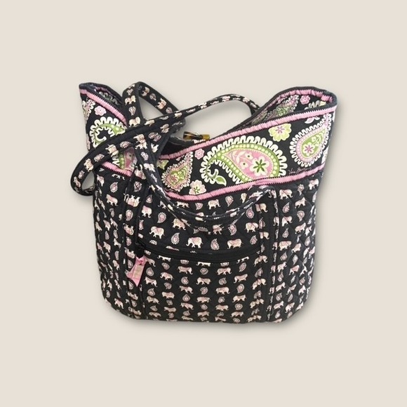 Vera Bradley Quilted Tote Bag Pink Elephant Paisley Shoulder Purse - Picture 2 of 6